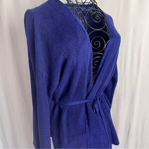 JOSEPH 100% Linen Knit Cardigan Belted Cobolt Blue M | Lightweight Luxe